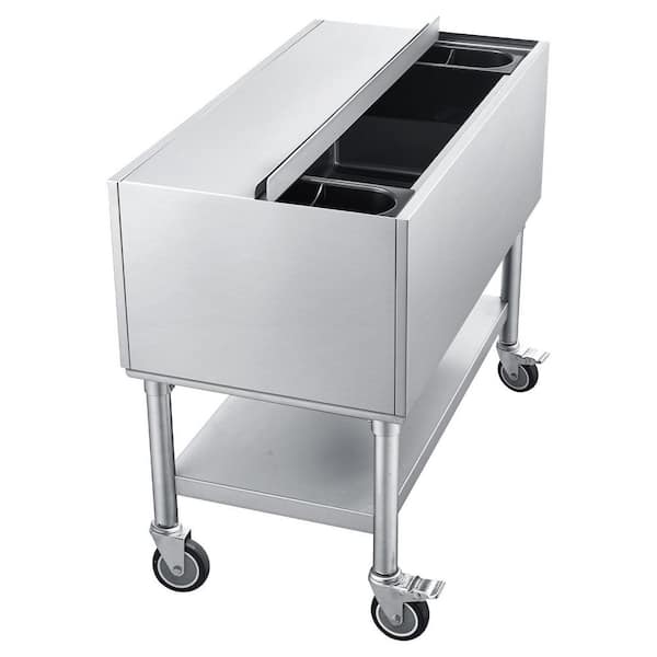 Commercial Ice Bin, 100.7Qt. Capacity, 36 x 19 x 35 in. Stainless Steel Ice Chest with Sliding Lid & Bottle Holders, NSF