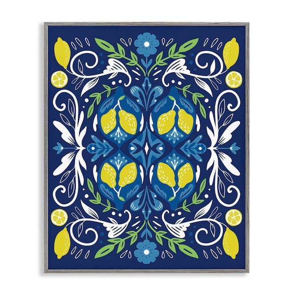 Stupell Industries Mosaic Floral Pattern by Louise Allen Designs Gray Framed Food Giclee Art Print 14 in. x 11 in.