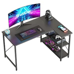 47.24 in. Black Carbon Fiber L-Shaped Computer Desk with Shelves