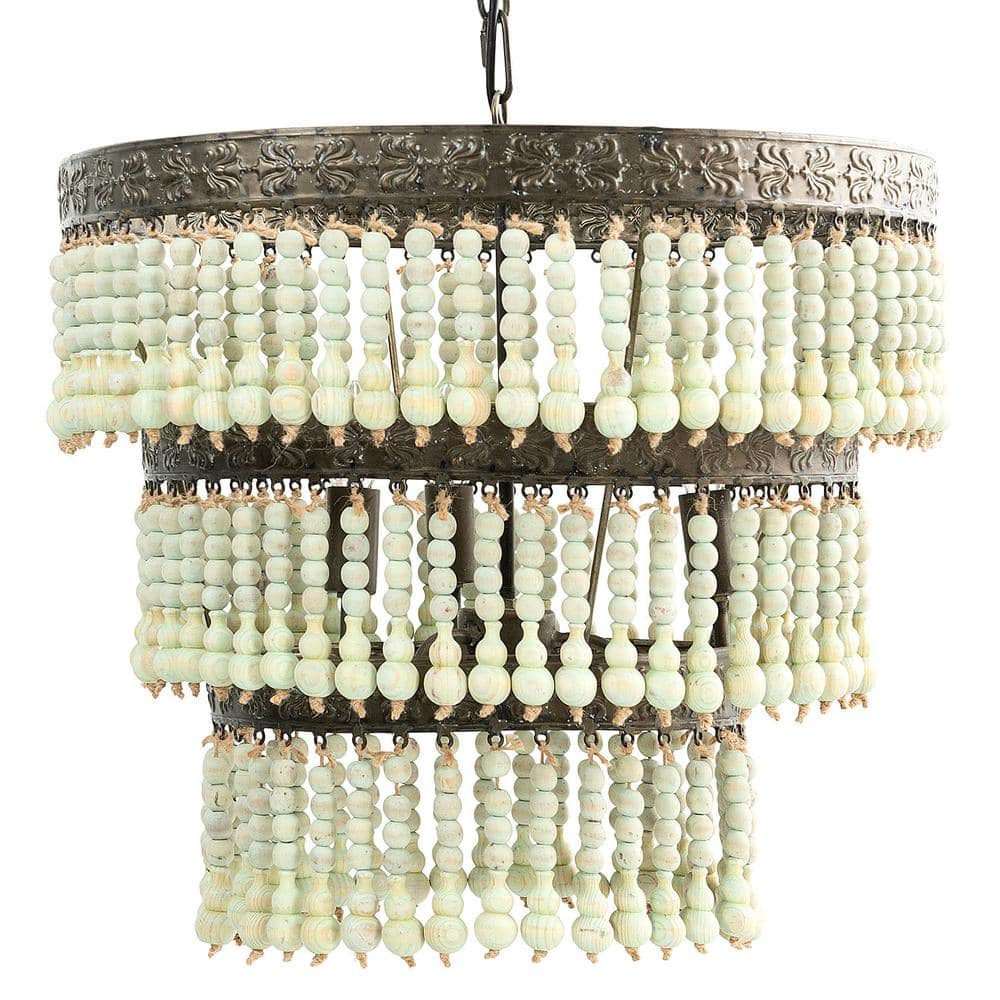 3-Light Green 3-Tier Chandelier with Wood Bead Shade price history on PriceWatchPro