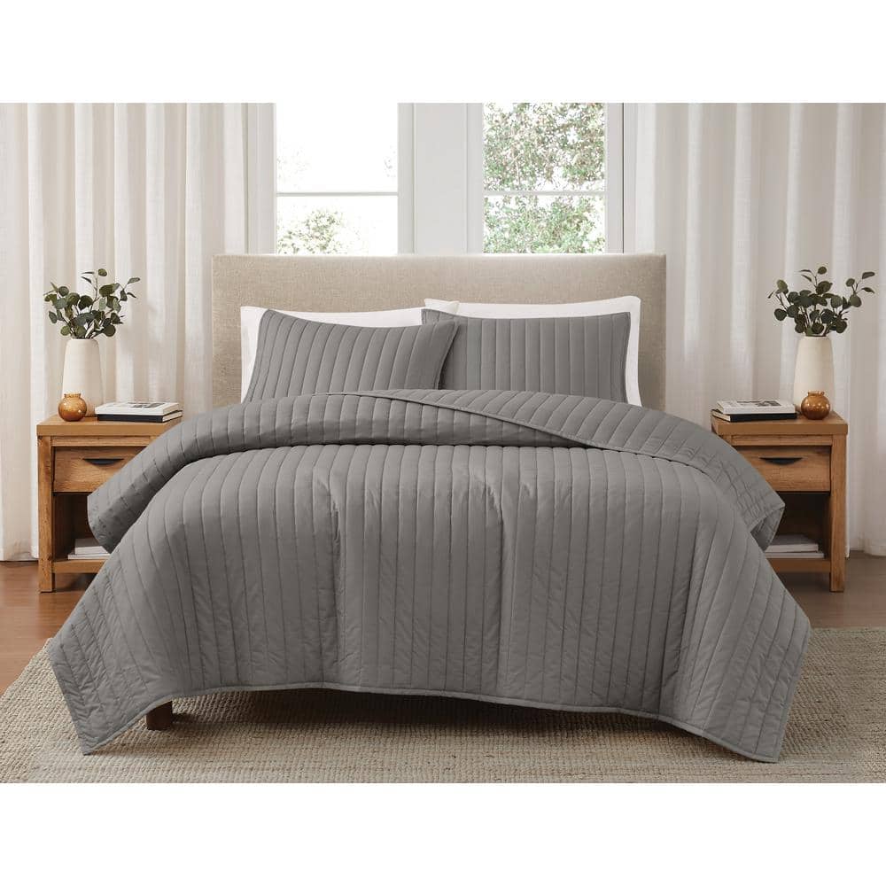 Gray Cotton Twin/Twin XL Percale Quilt Set