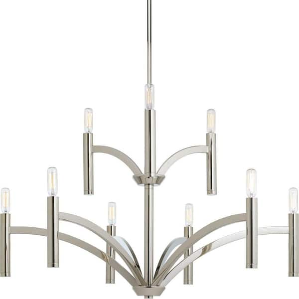 Progress Lighting Draper Collection 9-Light Polished Nickel Luxe Chandelier Light