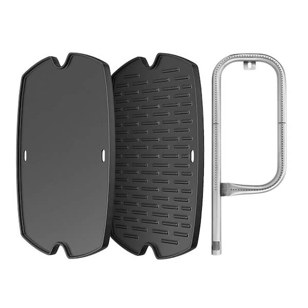 1-Pack Black Cast Iron Griddle and Grill Burner Set Rectangular for Weber Q2000 Q2200 Q200 Q220 Gas Grill