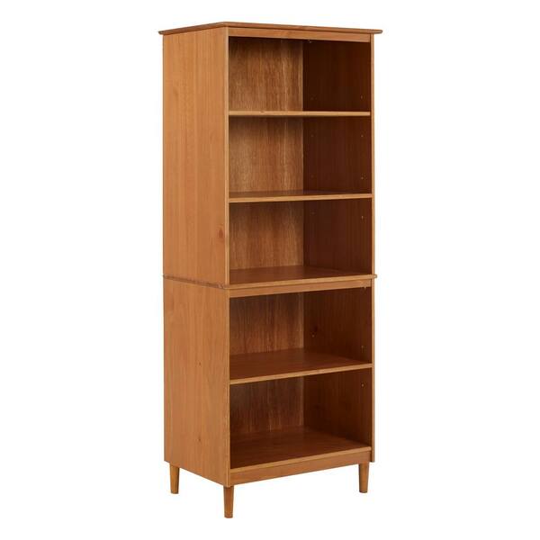 Welwick Designs 70 In Caramel Solid, Solid Wood Bookcases With Adjustable Shelves