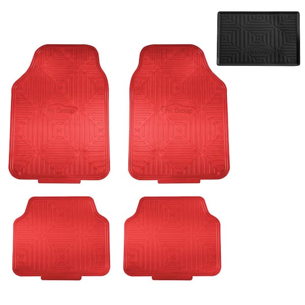 FH Group Red Metallic Finish Rubber Backing Water Resistant Car Floor Mats - Full Set