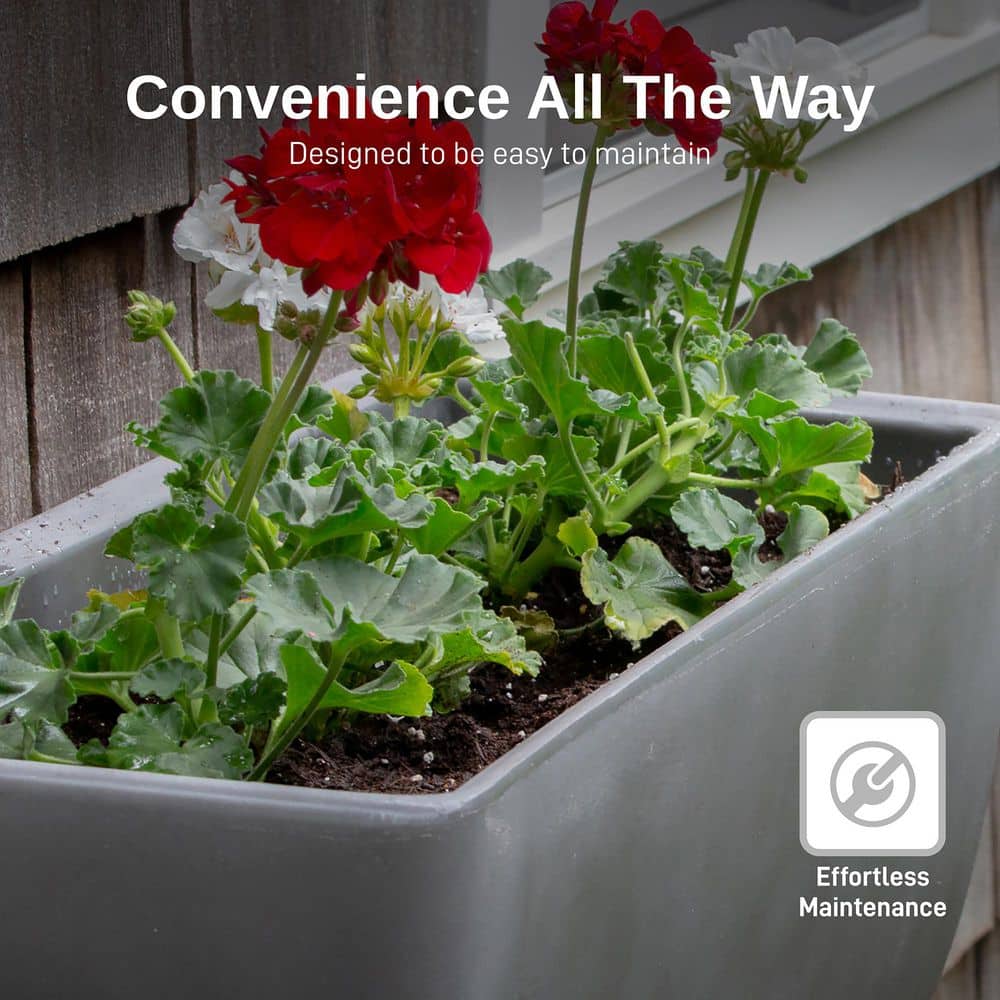Graphite Polyethylene Rectangular Planter with Wrought Iron Stand