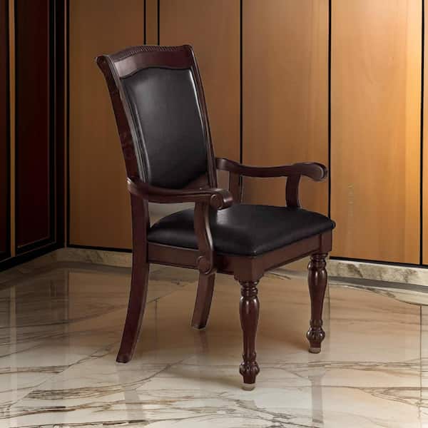Benjara Brown Faux Leather Arm Chair with (Set of 2)