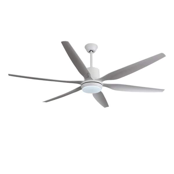 66 in. Matte-White Ceiling Fan with Tri-CCT 1350-Lumen LED, 6 ABS Blades, DC Motor, Remote and 3 Downrods
