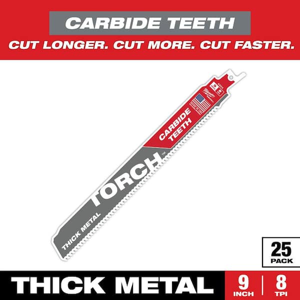 Milwaukee 9 in. 8 TPI Torch Carbide Teeth Metal Cutting SAWZALL Reciprocating Saw Blade (25-Pack)