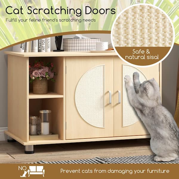 ANGELES HOME Wood Cat Litter Box Enclosure with Sisal Scratching Doors and Adjustable Metal Feet 108CKPV17CF