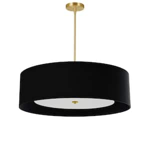 Helena 4-Light Aged Brass Shaded Pendant Light with Black/White Fabric Shade