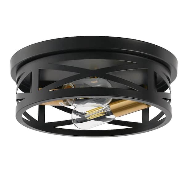 Briignite 10.6 in. 2-Light Black Drum Metal Flush Mount Lighting with No Bulbs Included 2-Pack