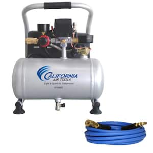 Light and Quiet 1 Gal. 0.6 Hp 115 PSI Steel Tank Electric Portable Air Compressor and 25 ft. Hybrid Air Hose kit