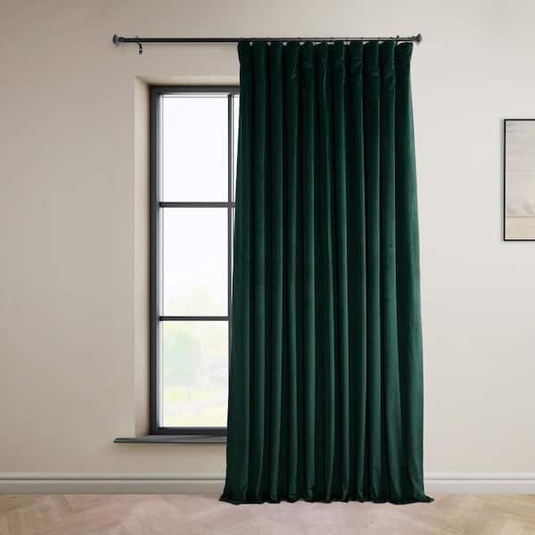 Exclusive Fabrics & Furnishings Signature Spirit Green Plush Velvet Extrawide Hotel Blackout Rod Pocket Curtain - 100 in. W x 84 in. L (1 Panel)