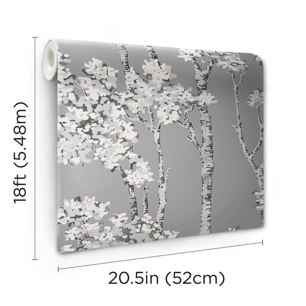 Grey Birch Grove Vinyl Peel and Stick Wallpaper Roll