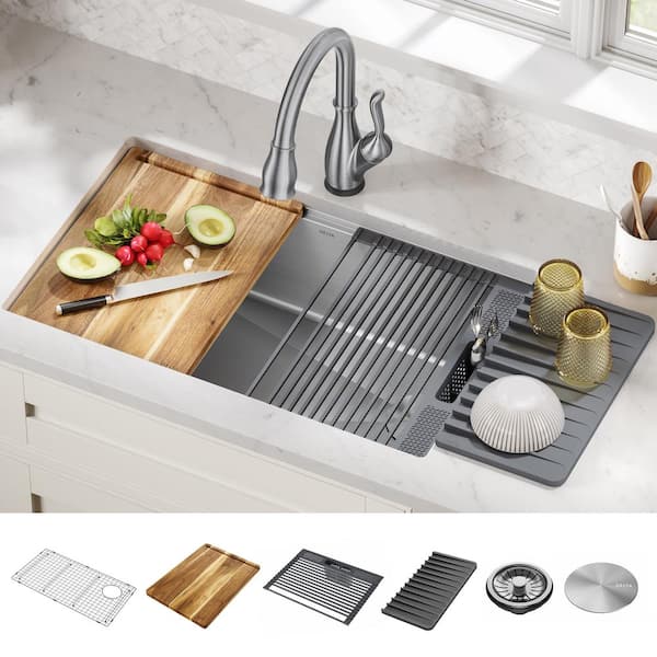 Delta Lorelai 16-Gauge Stainless Steel 30 in. Single Bowl Undermount Workstation Kitchen Sink with Accessories