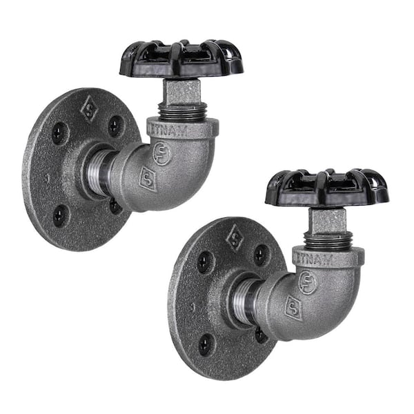 Black Industrial Curved Spigot Wall Hook with Flange (2-Pack)