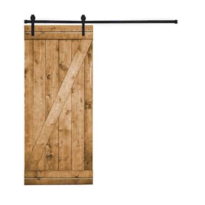 Z-Bar Series 24 in. x 84 in. Light Brown Stained Knotty Pine Wood DIY Sliding Barn Door with Hardware Kit