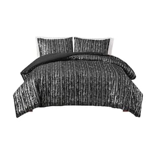 Alaia 2-Piece Black/Silver Polyester Twin/Twin XL Comforter Set