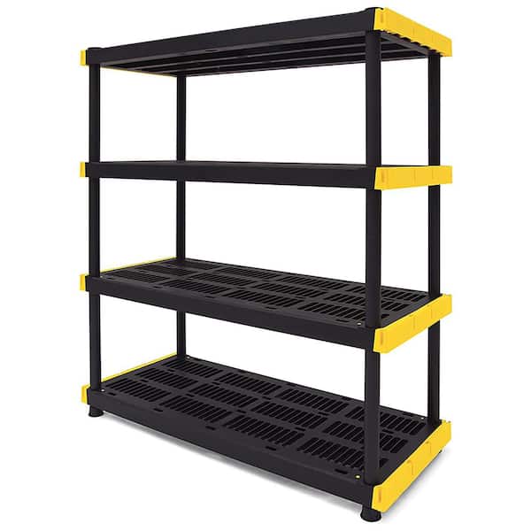 Black 4-Tier Heavy Duty Plastic Freestanding Storage Shelving Unit (48 in. W x 55 in. H x 20 in. D)