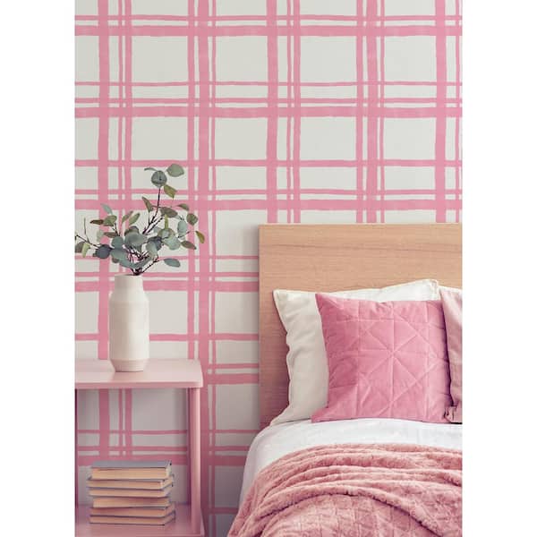 Plaid Pink Vinyl Peel and Stick Wallpaper