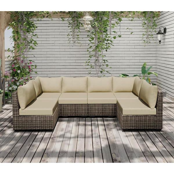 Beige 14-Piece Replacement Outdoor Lounge Chair Sectional Cushions for 6-Seat Patio Couch