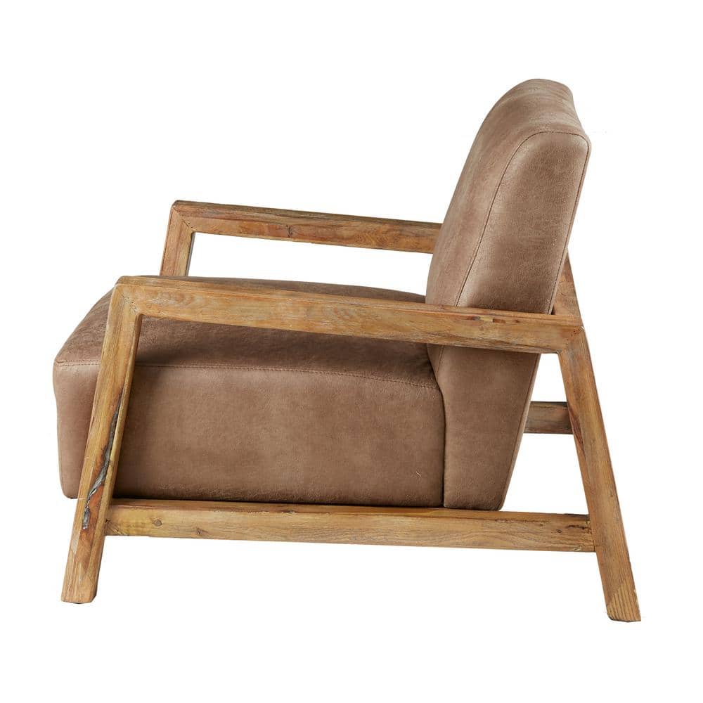 Taupe Faux Leather Accent Chair with Medium Wood Frame