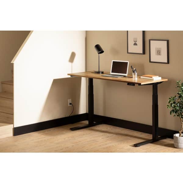 South Shore Ezra Adjustable Height Standing Desk, 59.5 in. Rectangular Nordik Oak and Matte Black Desk