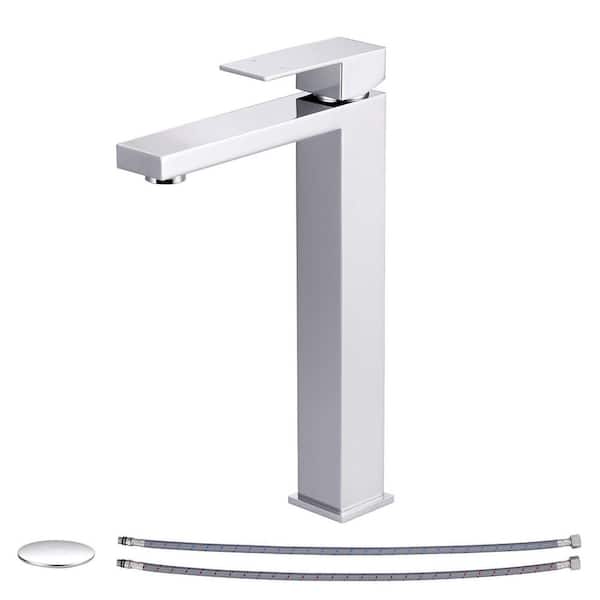 Single Handle Single Hole High Arc Bathroom Faucet with Pop-Up Drain in Polished Chrome