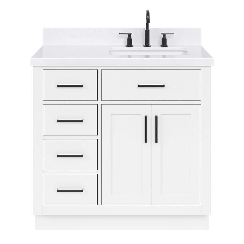 Hepburn 36" White Freestanding Single Basin Vanity with Quartz Top