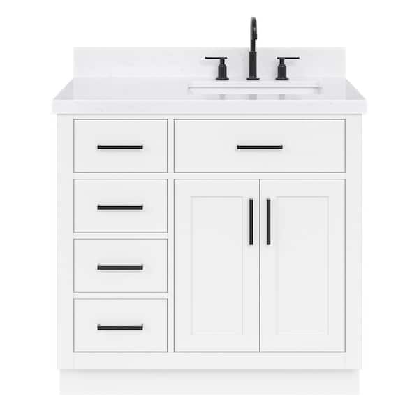 Hepburn 36 in. W x 22 in. D x 36 in. H Single Sink Freestanding Bath Vanity in White with Carrara Qt. Top