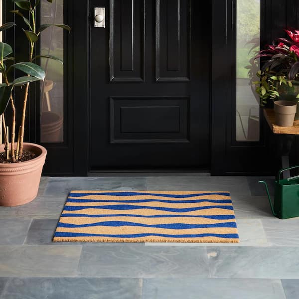 Ravine Abstract Blue 24 in. x 36 in. Mountain Coir Door Mat