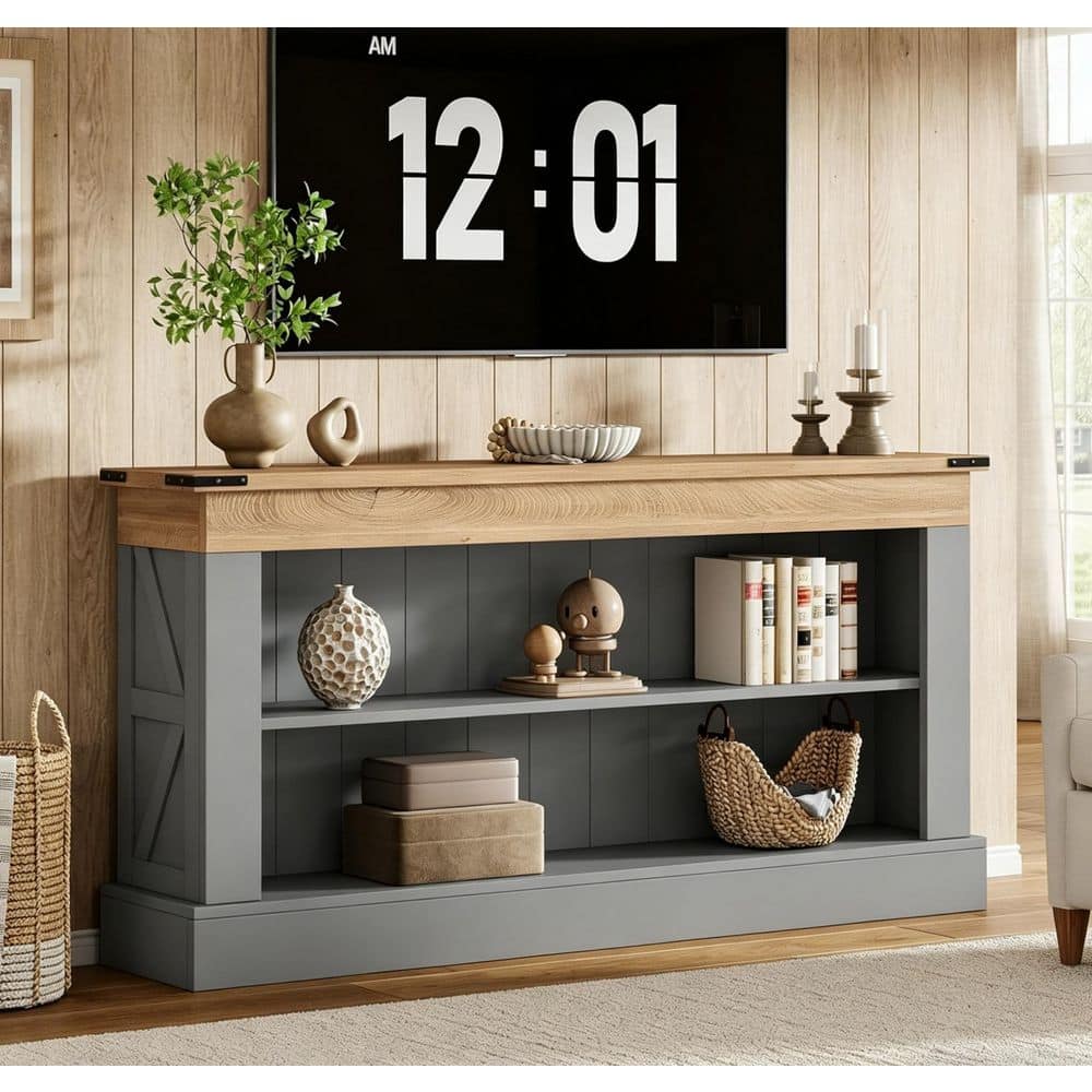 Tabor 63 in. Gray Wood TV Stand Entertainment Center Fits TVs up to 55 to 65 in. with Open Storage Living Room Bedroom price history on PriceWatchPro