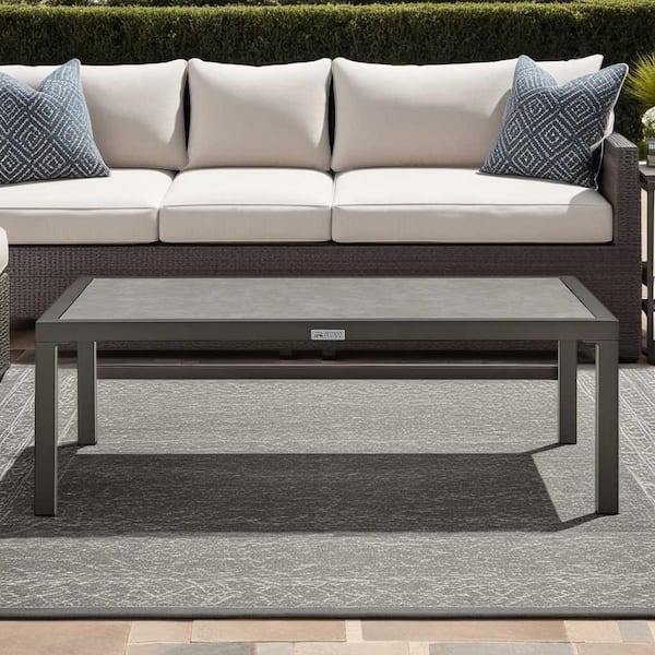 Mareike Brown Rectangular Aluminum and Ceramic Outdoor Coffee Table