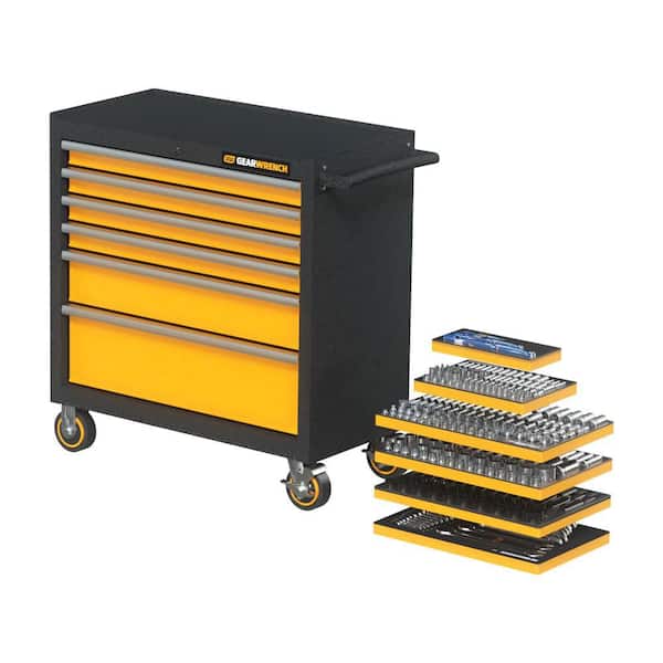 MEGAMOD 36 in. 6-Drawer Rolling Cabinet with Metric Mechanics Tool Set in Modular Foam Trays (358-Piece)