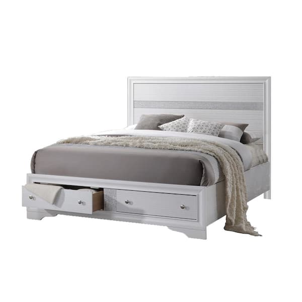 Best Quality Furniture 80 in. W White Solid Wood Eastern King Platform Bed Frame