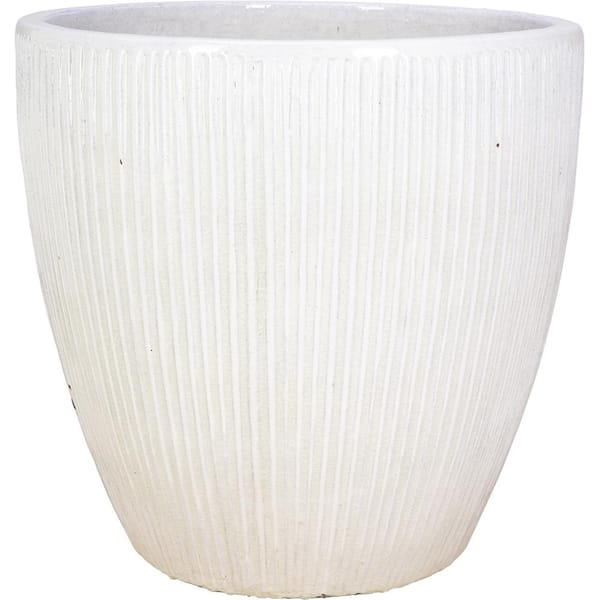 Unbranded 18 in. Crackle White Ceramic Ribby Egg Plntr