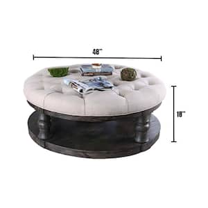 Mika 48 in. Antique Gray Large Round Wood Coffee Table with Storage