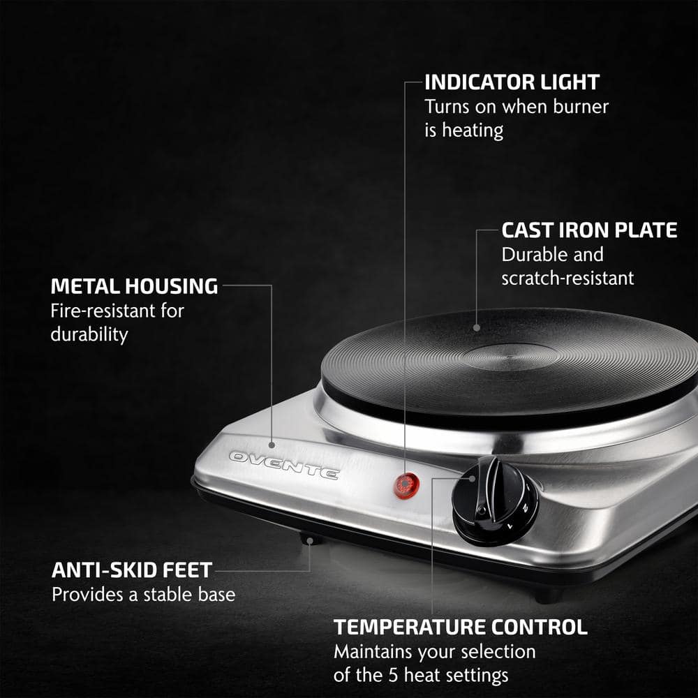 Compact Silver Stainless Steel Single Burner Electric Hot Plate