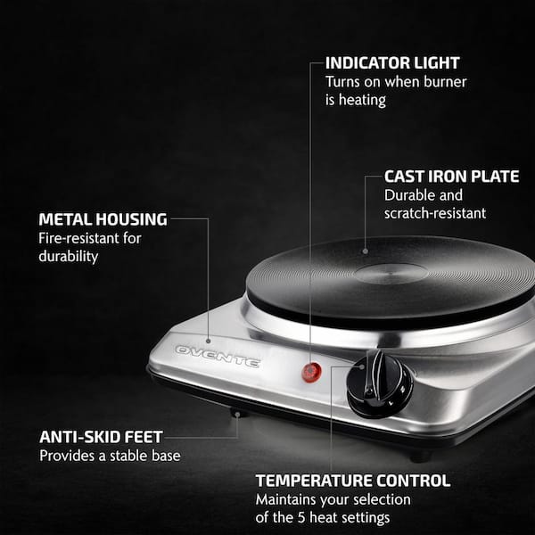 OVENTE Single Infrared Burner 7.50 in. Silver Hot Plate BGI201S - The Home  Depot