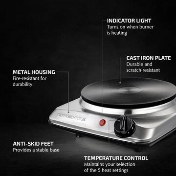 Single Burner 7.25 in. Silver Hot Plate