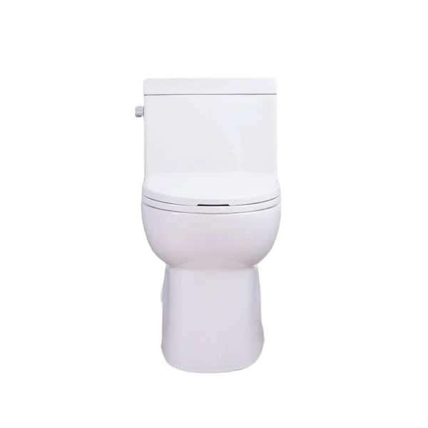 28 in. 1-Piece 1.28 GPF Side-Single-Flush Elongated Toilet in Glossy White Seat Included