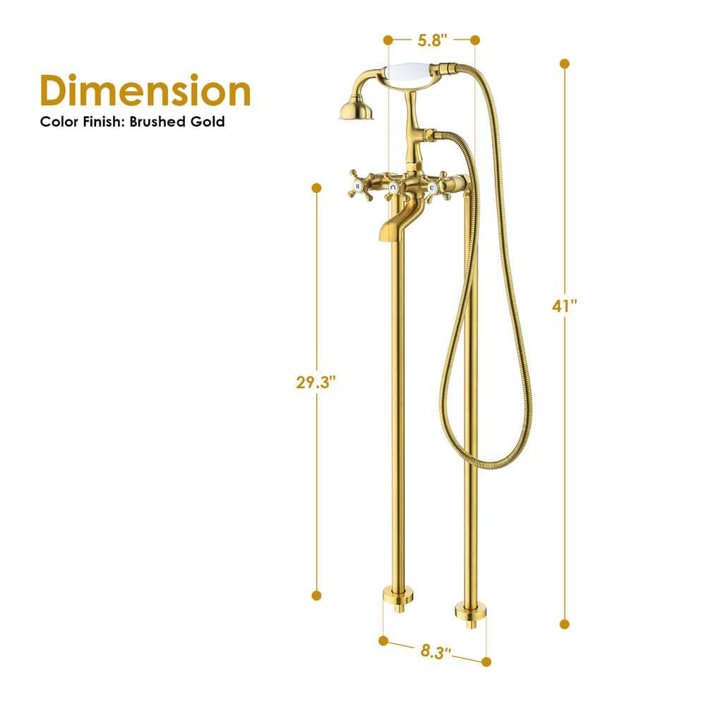 Brushed Gold Stainless Steel Freestanding Tub Faucet with Handshower