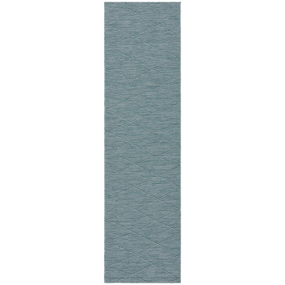 Practical Solutions Aqua 2 ft. x 8 ft. Diamond Contemporary Runner Area Rug -  Nourison, 939357