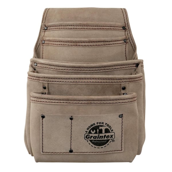7-Pocket Beige Suede Leather Nail & Tool Pouch