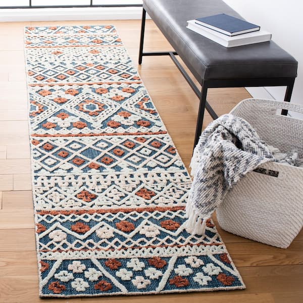 Aspen 2 ft. x 9 ft. Blue/Orange Geometric Western Runner Rug