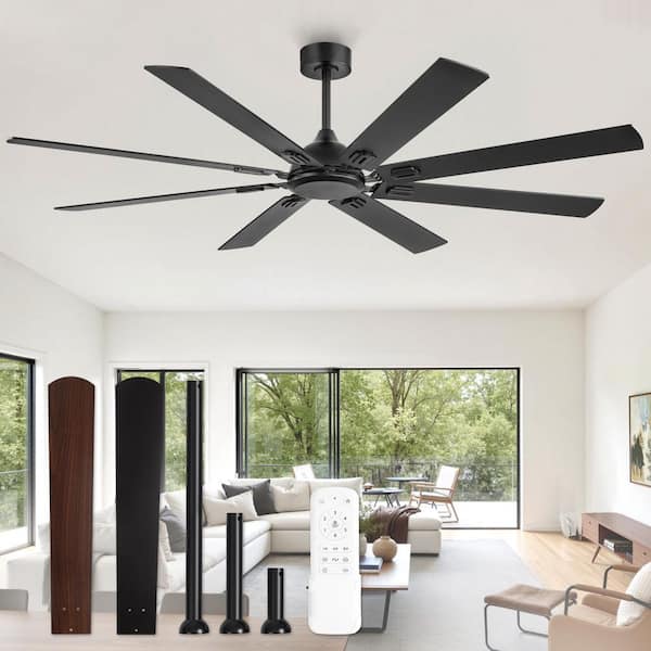 72 in. Black Downrod/Angled Mount Standdard Ceiling Fan with Remote Control and 8 Two-Toned Blades，6 Speesd，DC Motor