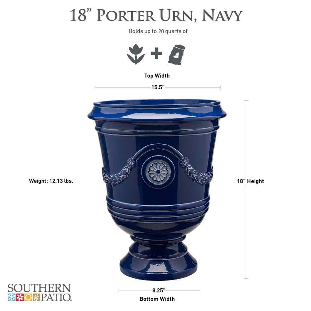 Classical Navy Resin Urn Planter with Molded Floral Details