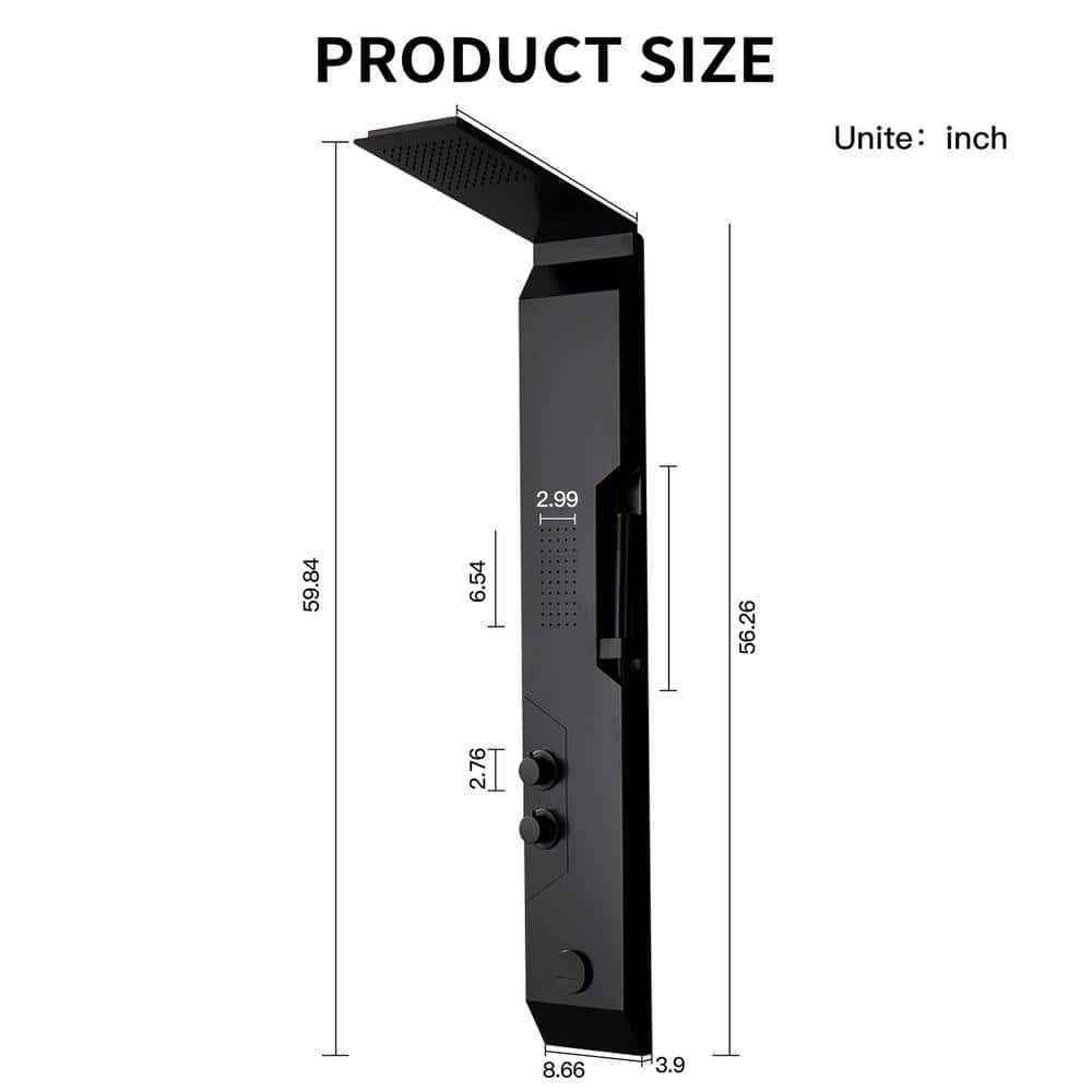 Black Solid Brass Multi-Function Shower Panel System