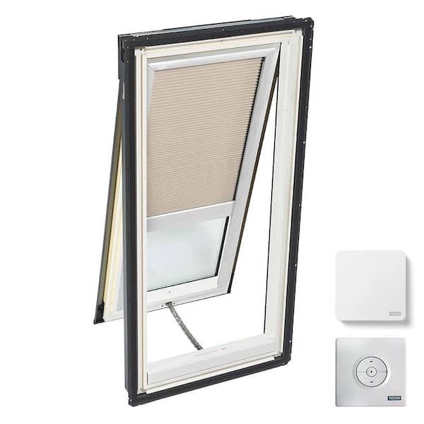 VELUX 21 in. x 45-3/4 in. Venting Deck Mount Skylight, Laminated LowE3 Glass, Classic Sand Solar Powered Light Filtering Blind